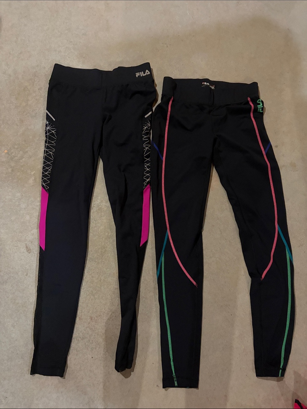 Fila Black Womens XS Leggings with Pink, Teal & Purple Accents